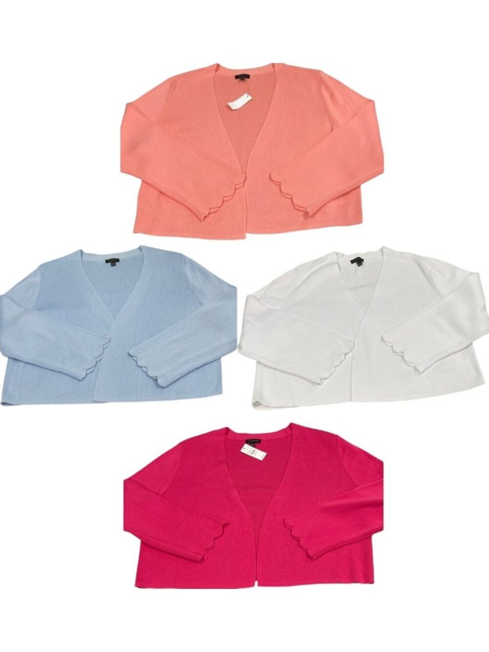 4 Talbots Open Front Rib Cardigan Lot L Pink Blue Coastal Resort Preppy Spring